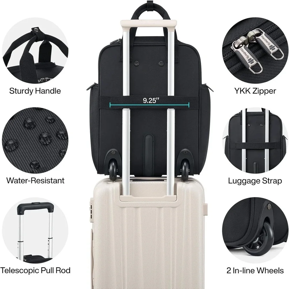 Hanke 16 Inch Under Seat Rolling Carry On Bag Airline Approved Black